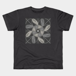 Boho charcoal and off white circle artwork. Original hand-drawn boho sun pattern. Calm black and white trendy pattern in minimalistic style. Kids T-Shirt